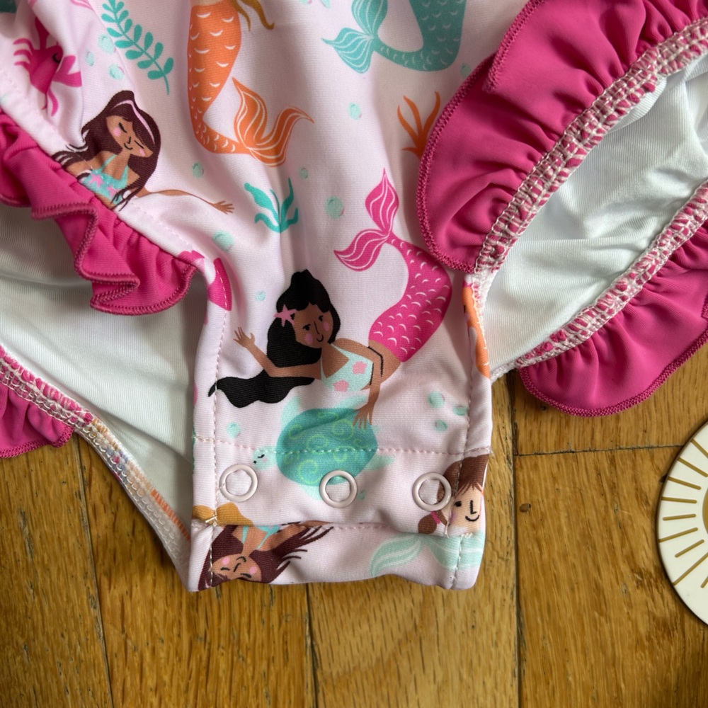 Caden Lane Long Sleeve Rash Guard with Ruffle Bottom- Mermaid - Picture 2 of 4
